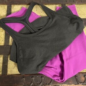 Prana Charcoal Performance Top with Lululemon pink tights. Set.